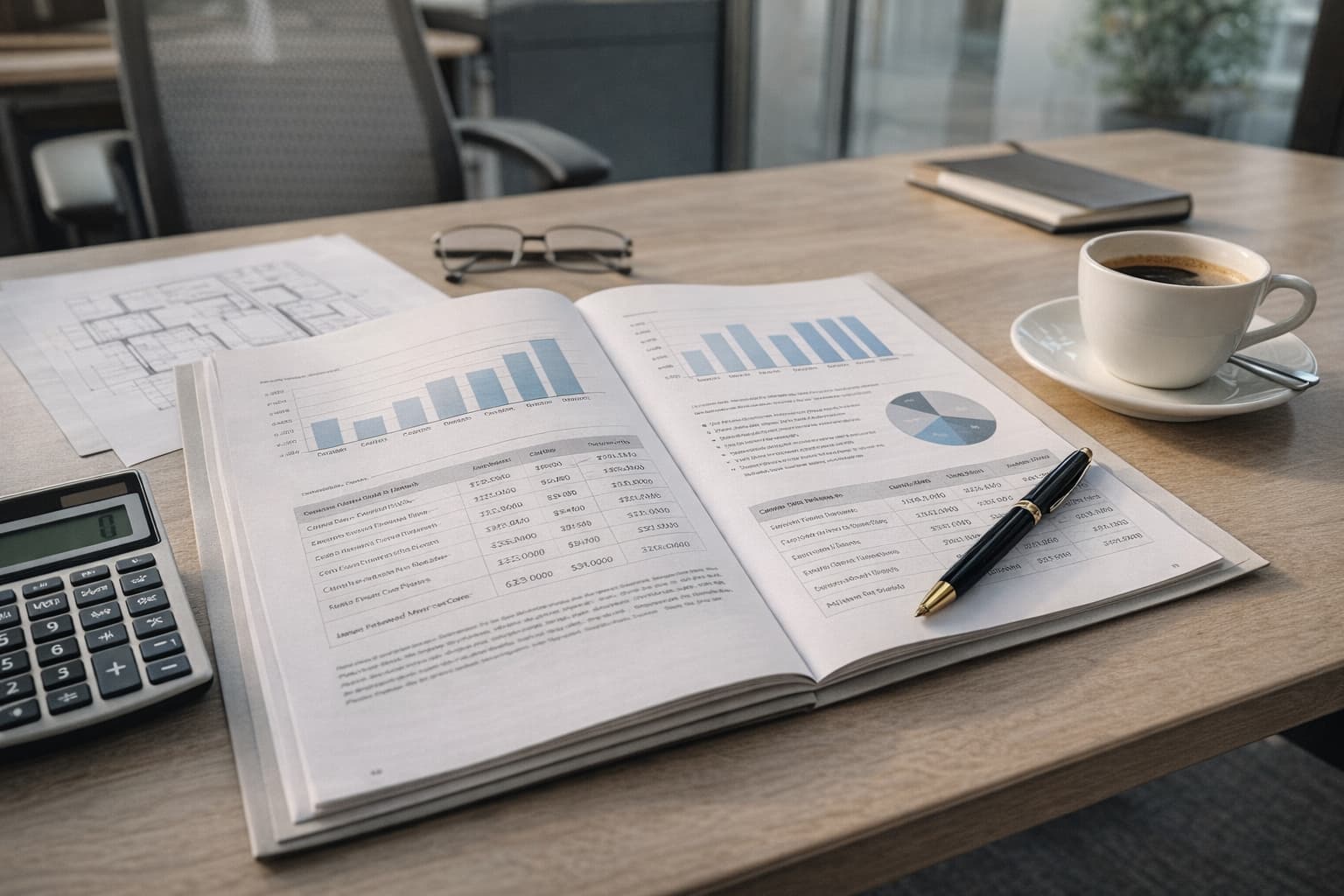 Gutachten-Unterlagen auf Schreibtisch